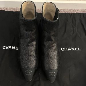CHANEL Short Boots Black sparkle 37.5